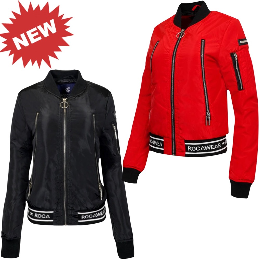 🆕 Rocawear Logo Bomber Jacket Red size small-XL available 720